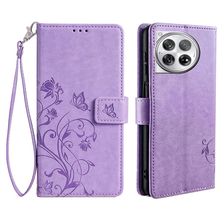 For OnePlus 12 5G Case Butterfly Flower Folding Stand Leather Cover Mobile Wholesale Accessories - Purple