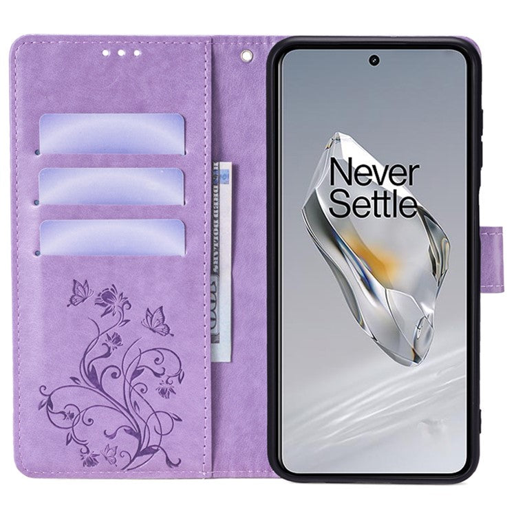 For OnePlus 12 5G Case Butterfly Flower Folding Stand Leather Cover Mobile Wholesale Accessories - Purple