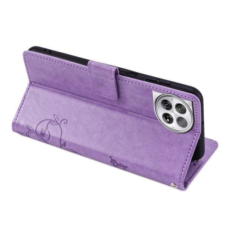 For OnePlus 12 5G Case Butterfly Flower Folding Stand Leather Cover Mobile Wholesale Accessories - Purple