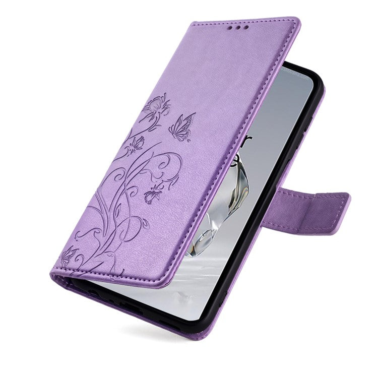 For OnePlus 12 5G Case Butterfly Flower Folding Stand Leather Cover Mobile Wholesale Accessories - Purple