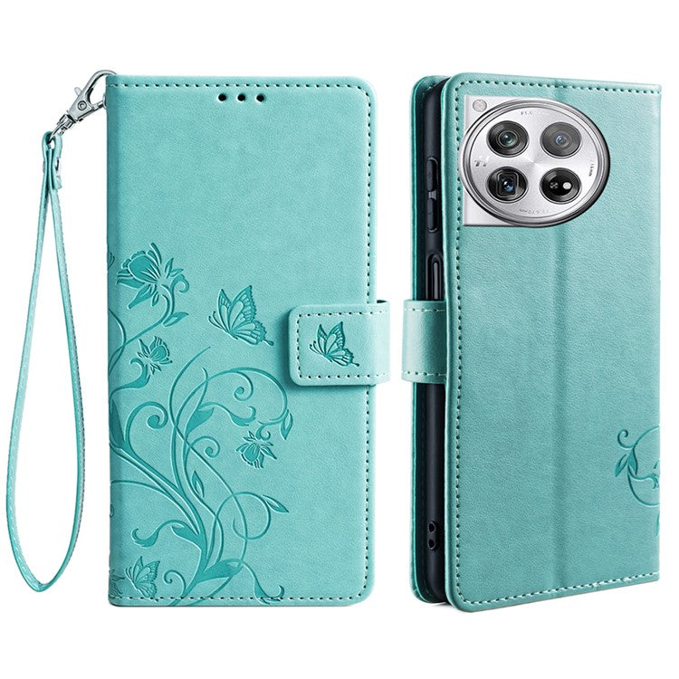 For OnePlus 12 5G Case Butterfly Flower Folding Stand Leather Cover Mobile Wholesale Accessories - Green