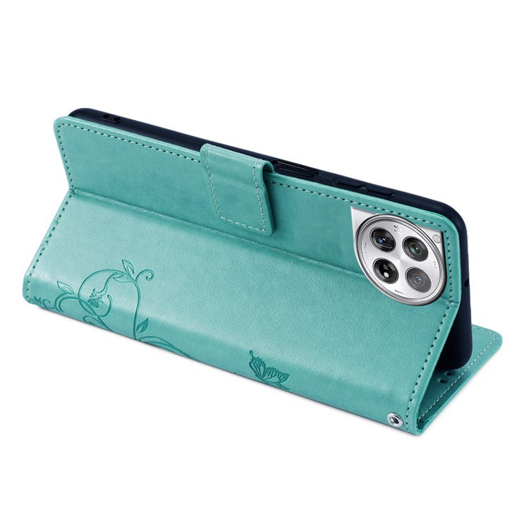 For OnePlus 12 5G Case Butterfly Flower Folding Stand Leather Cover Mobile Wholesale Accessories - Green