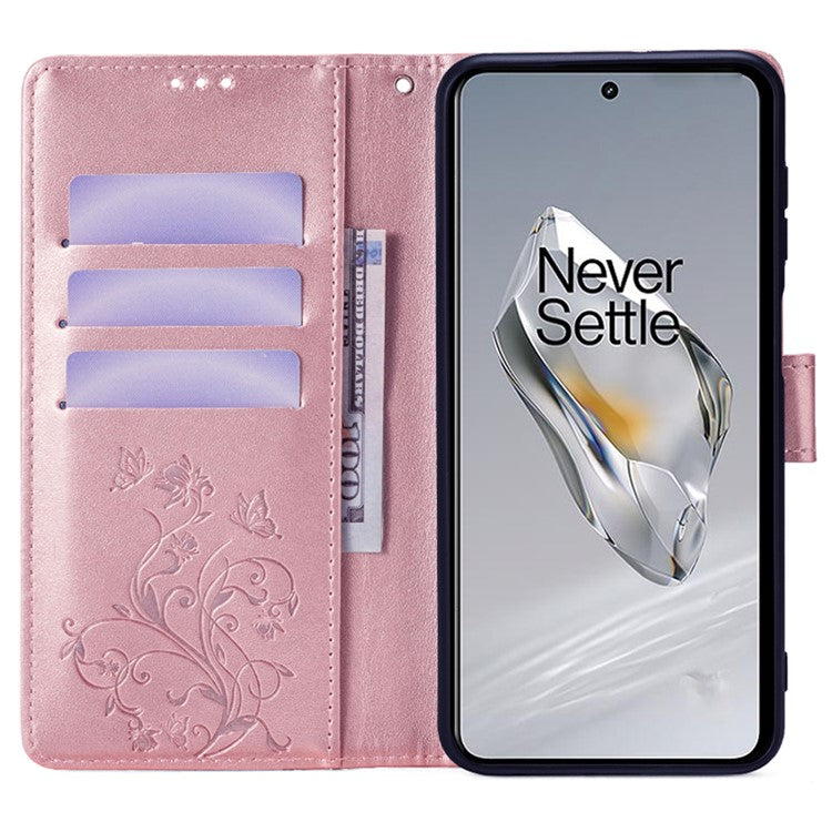 For OnePlus 12 5G Case Butterfly Flower Folding Stand Leather Cover Mobile Wholesale Accessories - Rose Gold