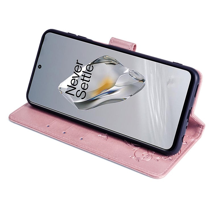 For OnePlus 12 5G Case Butterfly Flower Folding Stand Leather Cover Mobile Wholesale Accessories - Rose Gold