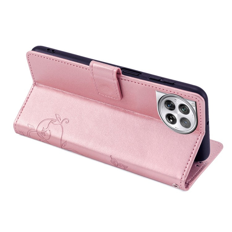 For OnePlus 12 5G Case Butterfly Flower Folding Stand Leather Cover Mobile Wholesale Accessories - Rose Gold