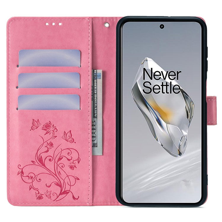 For OnePlus 12 5G Case Butterfly Flower Folding Stand Leather Cover Mobile Wholesale Accessories - Pink