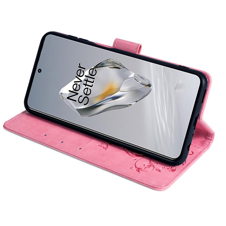 For OnePlus 12 5G Case Butterfly Flower Folding Stand Leather Cover Mobile Wholesale Accessories - Pink