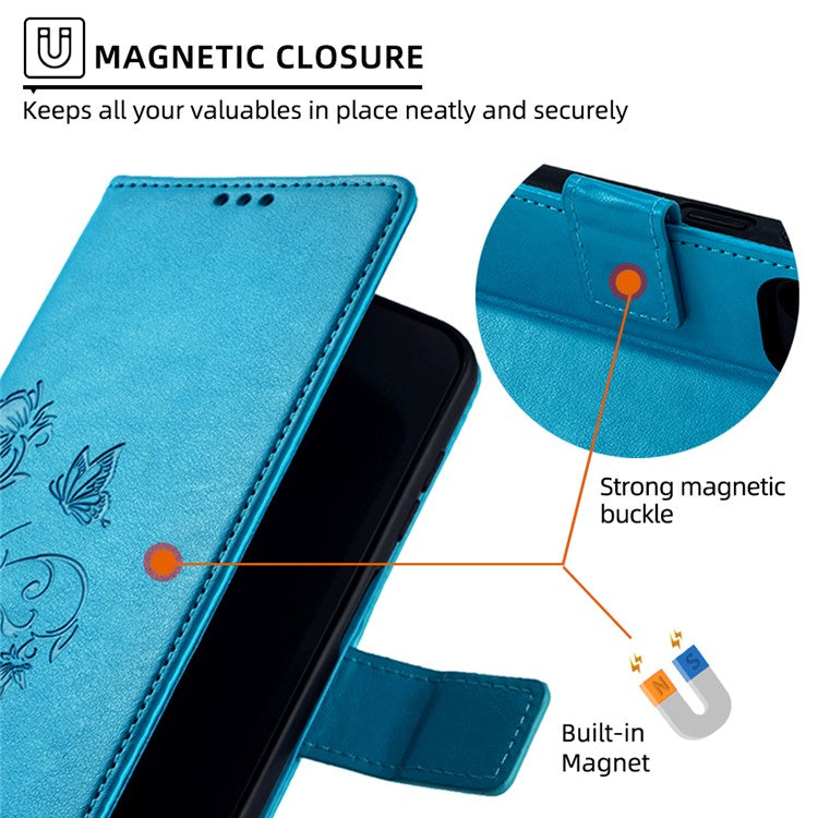 For OnePlus 11 5G Case Butterfly Flower Imprinted PU Leather Flip Phone Cover with 3 Card Slot - Blue