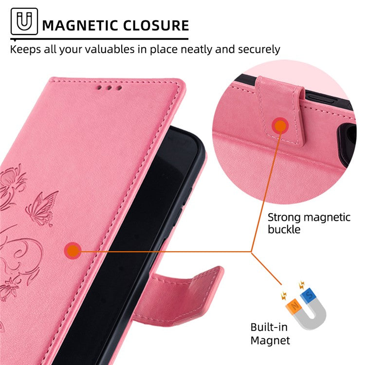 For OnePlus 11 5G Case Butterfly Flower Imprinted PU Leather Flip Phone Cover with 3 Card Slot - Pink