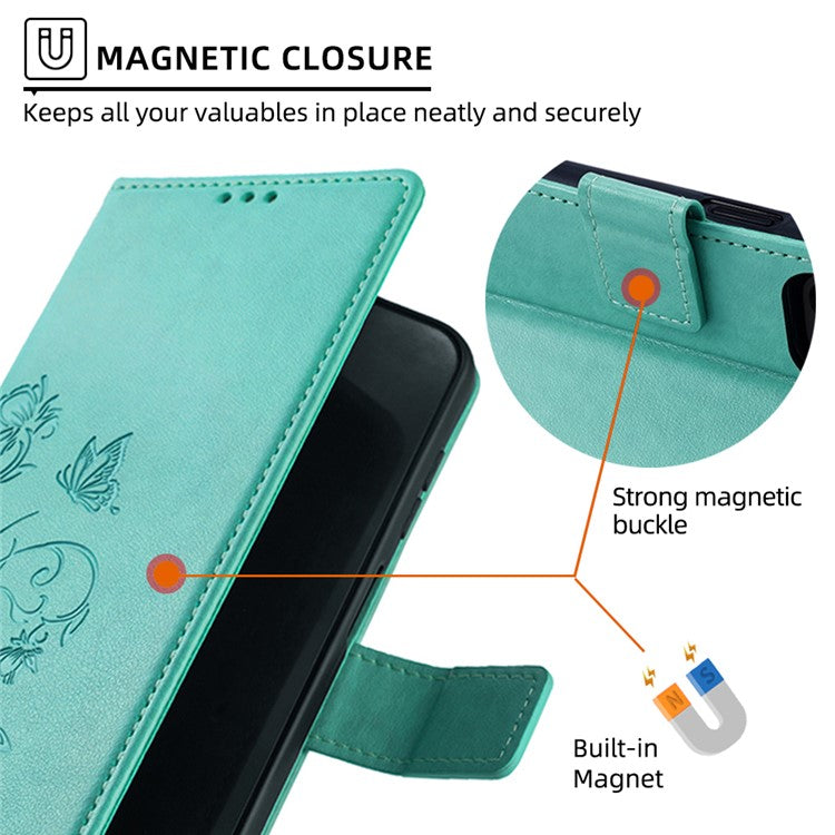 For OnePlus 11 5G Case Butterfly Flower Imprinted PU Leather Flip Phone Cover with 3 Card Slot - Green