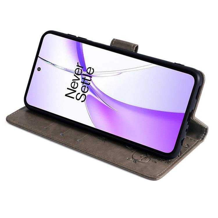 Wallet Case for OnePlus Ace 3V 5G Shell Butterfly Flower Leather Phone Cover with Hand Strap - Grey