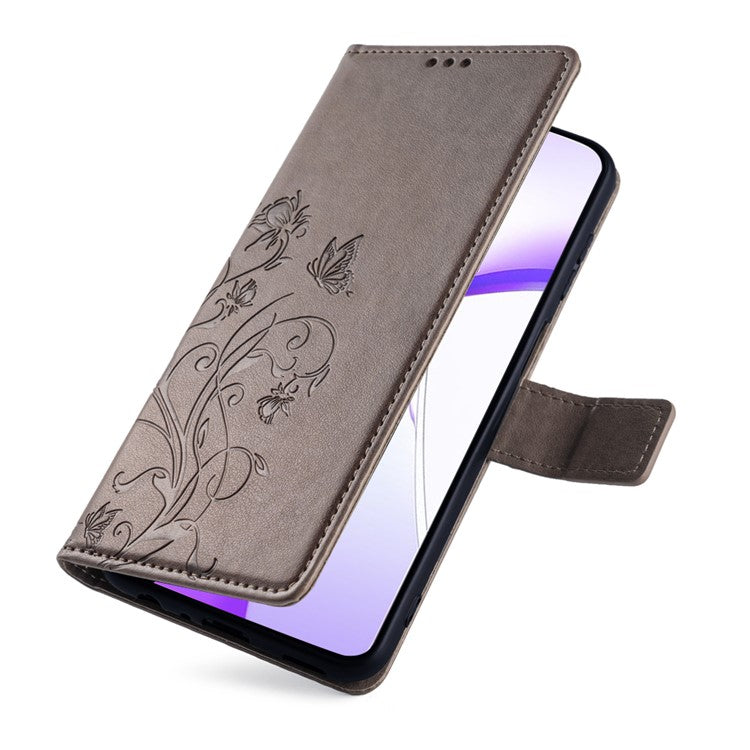 Wallet Case for OnePlus Ace 3V 5G Shell Butterfly Flower Leather Phone Cover with Hand Strap - Grey