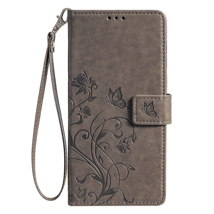 Wallet Case for OnePlus Ace 3V 5G Shell Butterfly Flower Leather Phone Cover with Hand Strap - Grey