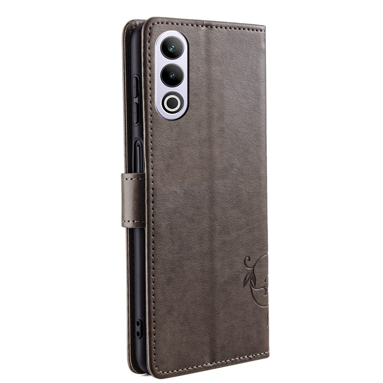 Wallet Case for OnePlus Ace 3V 5G Shell Butterfly Flower Leather Phone Cover with Hand Strap - Grey