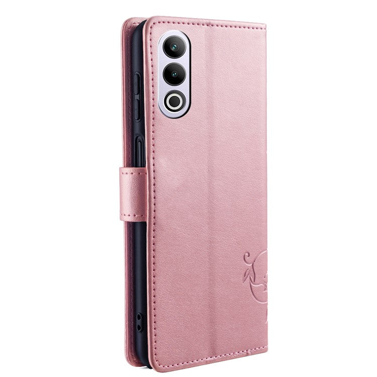 Wallet Case for OnePlus Ace 3V 5G Shell Butterfly Flower Leather Phone Cover with Hand Strap - Rose Gold