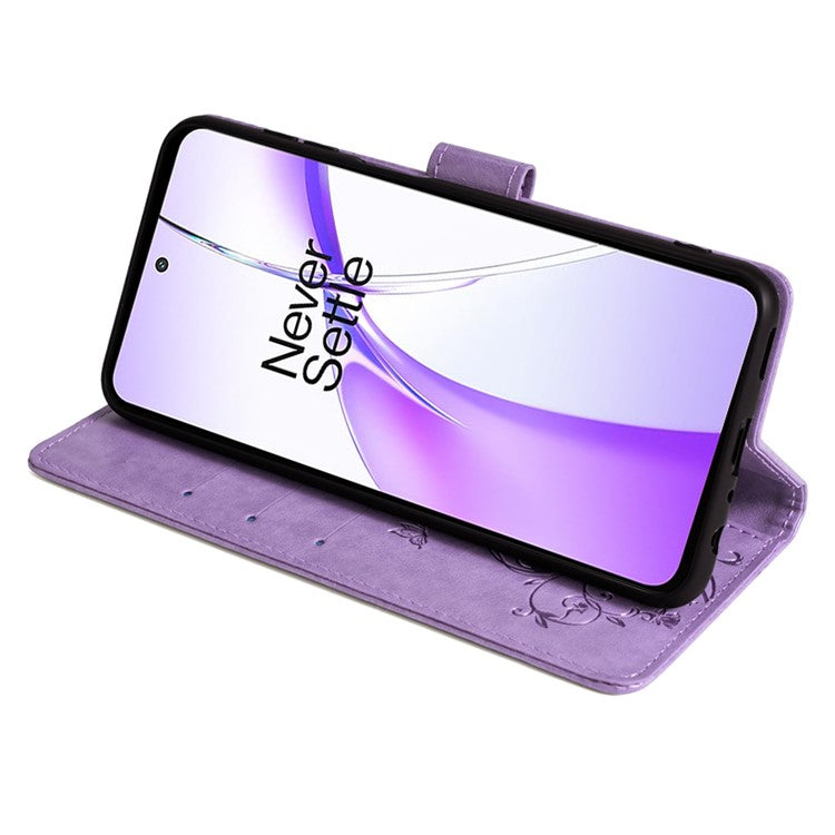 Wallet Case for OnePlus Ace 3V 5G Shell Butterfly Flower Leather Phone Cover with Hand Strap - Purple