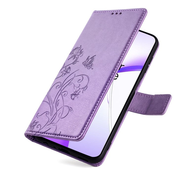 Wallet Case for OnePlus Ace 3V 5G Shell Butterfly Flower Leather Phone Cover with Hand Strap - Purple