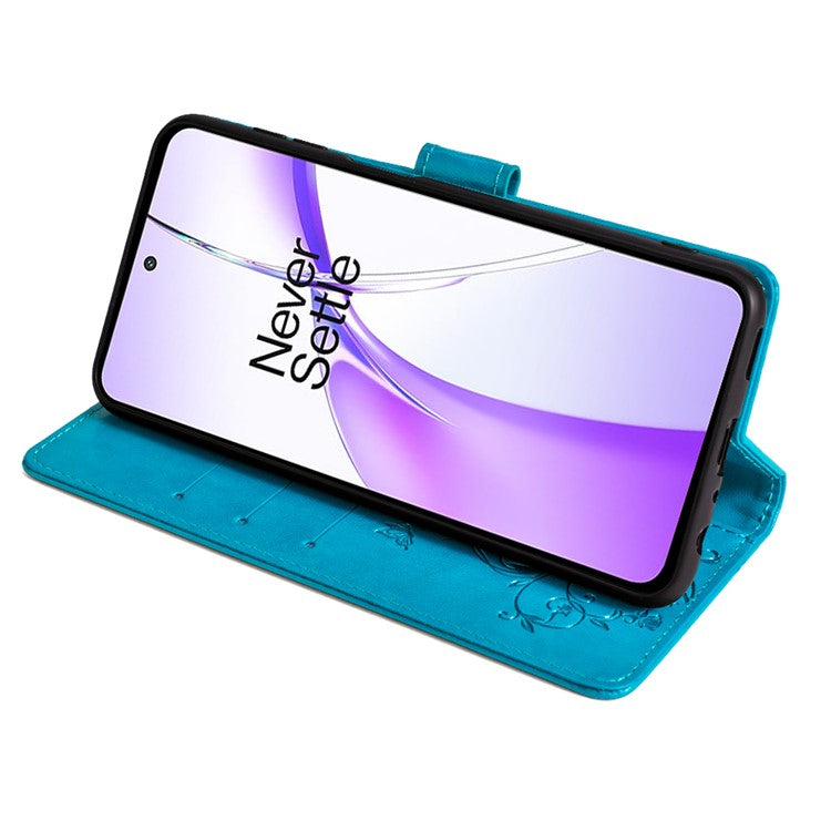Wallet Case for OnePlus Ace 3V 5G Shell Butterfly Flower Leather Phone Cover with Hand Strap - Blue