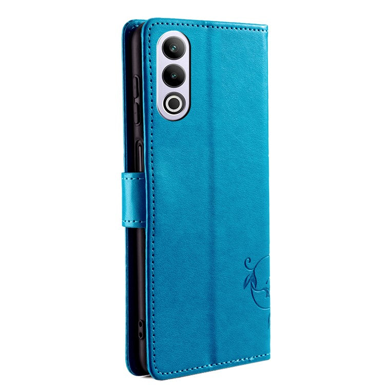 Wallet Case for OnePlus Ace 3V 5G Shell Butterfly Flower Leather Phone Cover with Hand Strap - Blue