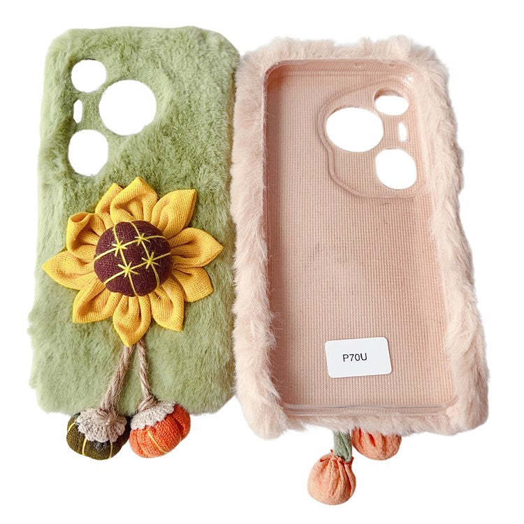 For Huawei Pura 70 Case Sunflower Fur Warm Plush TPU Phone Cover - Yellow