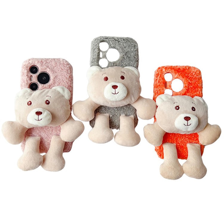 For Huawei Pura 70 Case Plush Bear Soft Fluff TPU Protective Phone Cover - Orange
