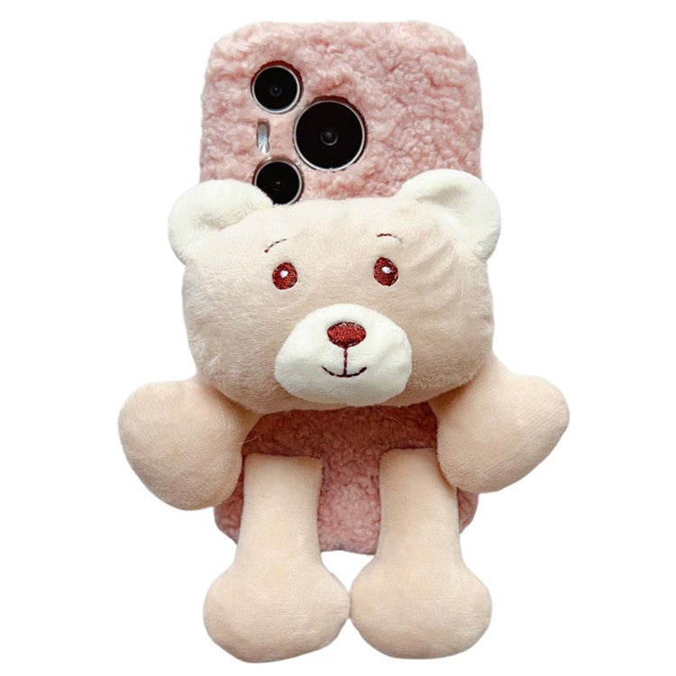 For Huawei Pura 70 Case Plush Bear Soft Fluff TPU Protective Phone Cover - Pink