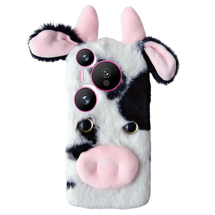 For Huawei Pura 70 Cell Phone Cases Fluffy Cows Ear TPU Flexible Back Shell - Black