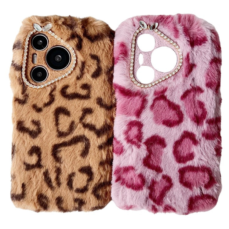 For Huawei Pura 70 Case Leopard Print Plush TPU Phone Cover - Pink