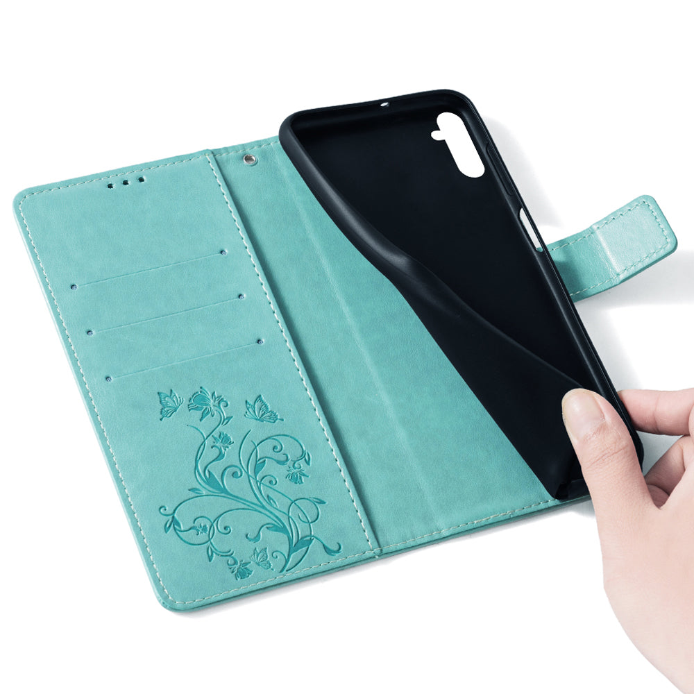For Samsung Galaxy M34 5G / F34 5G Case PU Leather Card Slots Holder Pocket Butterfly Flower Phone Cover - Green