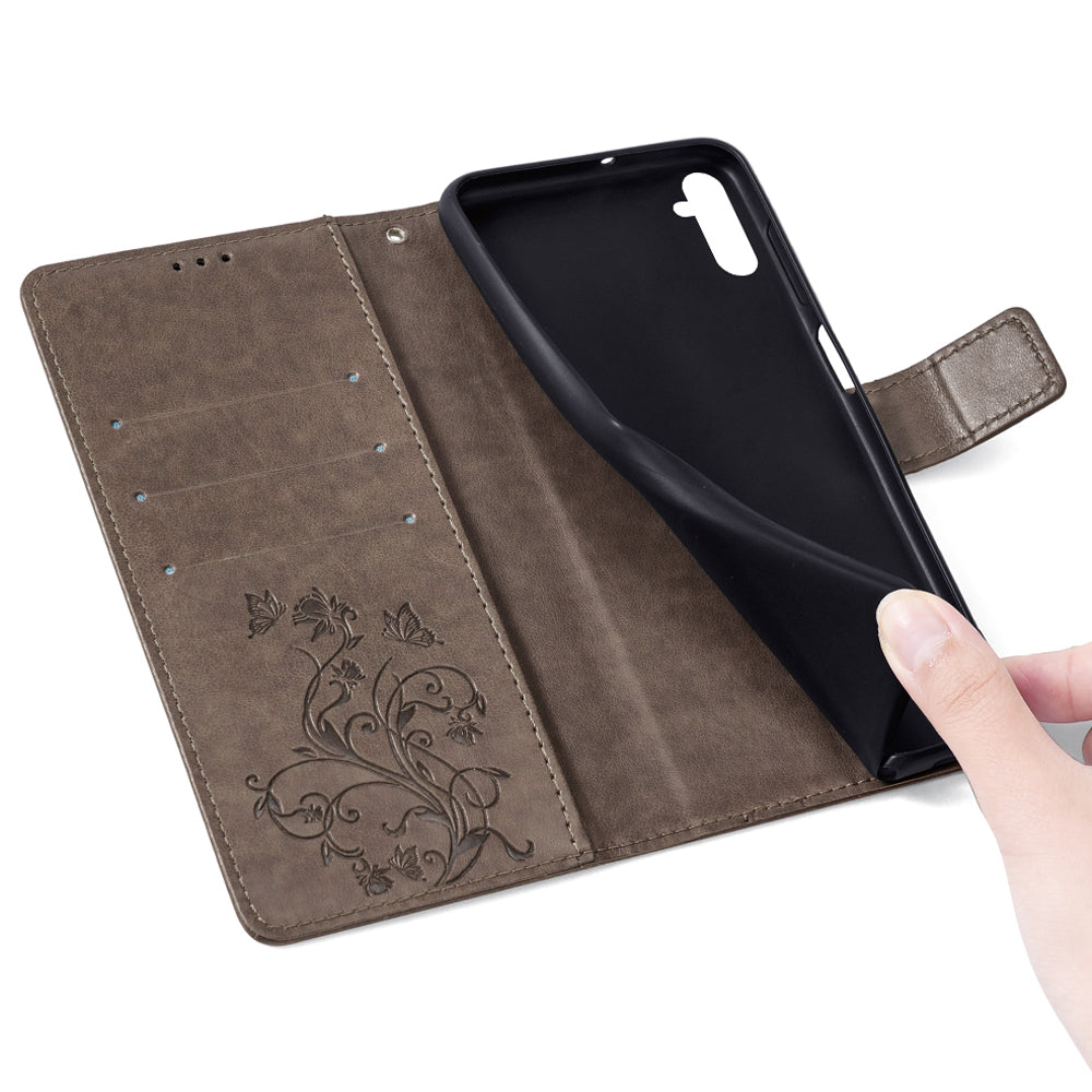 For Samsung Galaxy M34 5G / F34 5G Case PU Leather Card Slots Holder Pocket Butterfly Flower Phone Cover - Grey