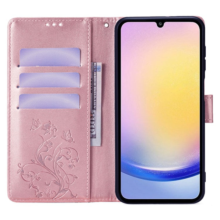 For Samsung Galaxy M23 5G / F23 5G Case Butterfly Flower PU Leather Stand Phone Cover - Rose Gold