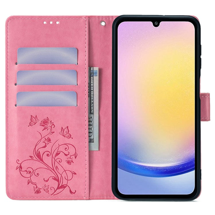 For Samsung Galaxy M23 5G / F23 5G Case Butterfly Flower PU Leather Stand Phone Cover - Pink
