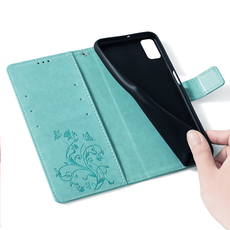 For Samsung Galaxy M23 5G / F23 5G Case Butterfly Flower PU Leather Stand Phone Cover - Green
