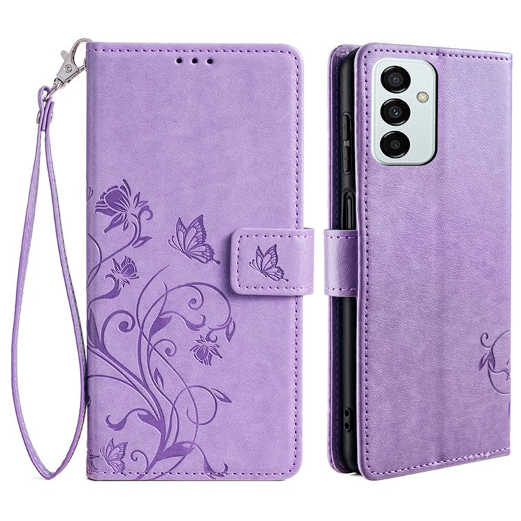 For Samsung Galaxy M23 5G / F23 5G Case Butterfly Flower PU Leather Stand Phone Cover - Purple