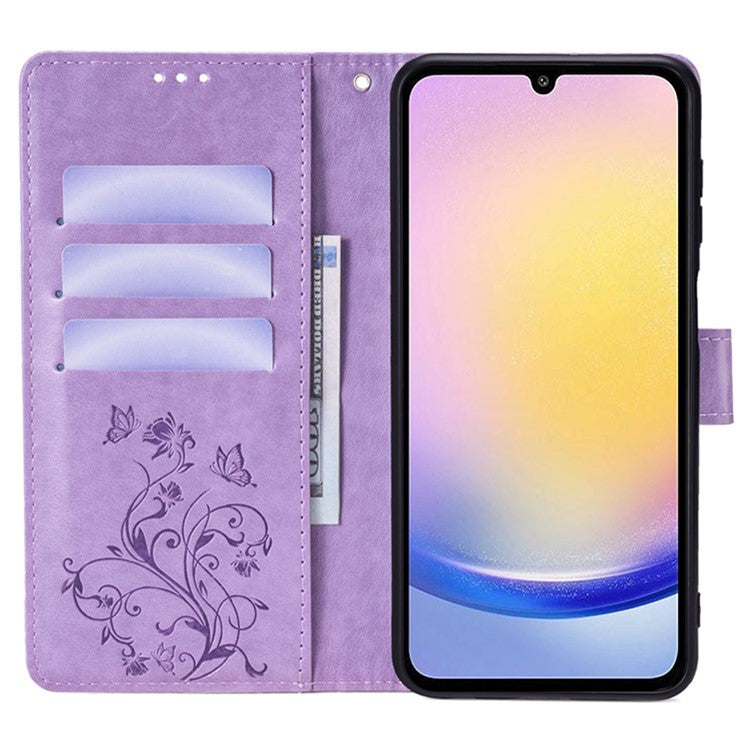 For Samsung Galaxy M23 5G / F23 5G Case Butterfly Flower PU Leather Stand Phone Cover - Purple