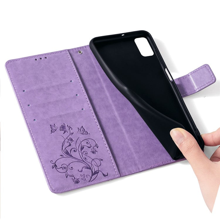 For Samsung Galaxy M23 5G / F23 5G Case Butterfly Flower PU Leather Stand Phone Cover - Purple