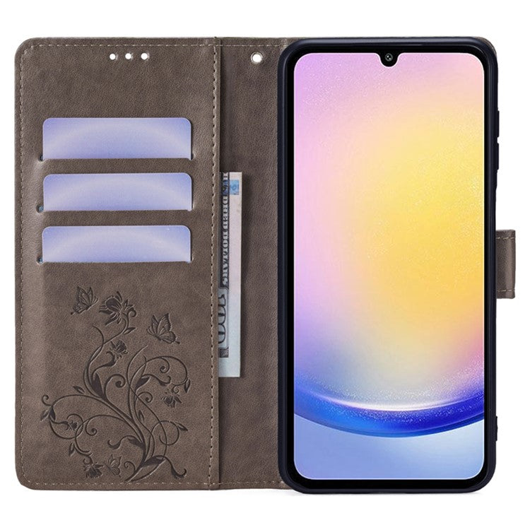 For Samsung Galaxy M23 5G / F23 5G Case Butterfly Flower PU Leather Stand Phone Cover - Grey
