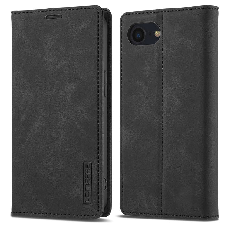 LC.IMEEKE For iPhone 16e Case Scratch-Proof Microfiber Leather Magnetic Closing Phone Cover - Black