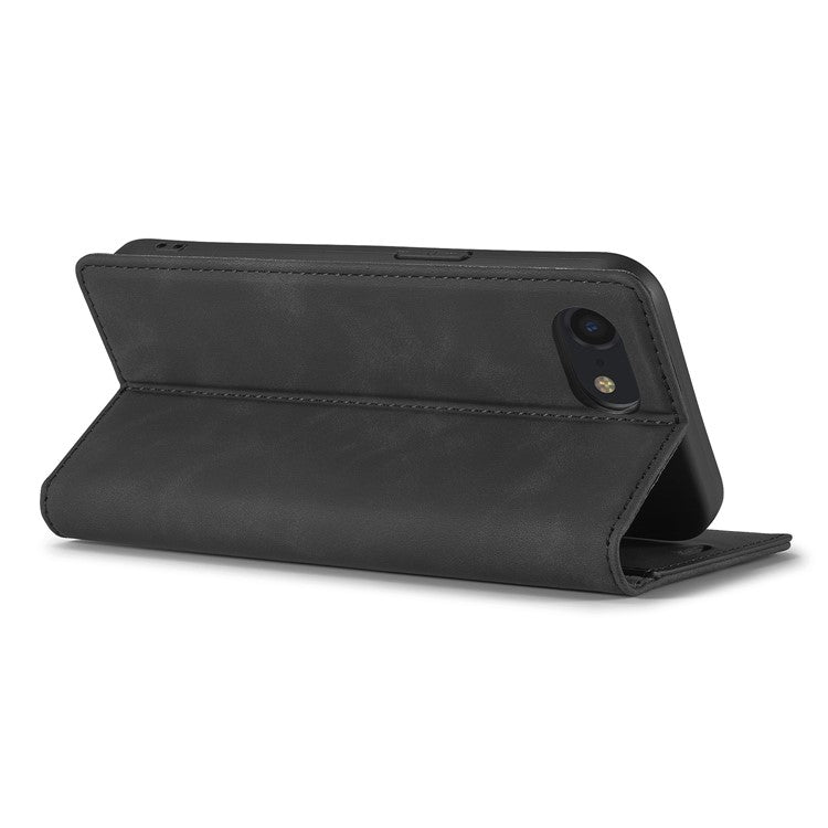 LC.IMEEKE For iPhone 16e Case Scratch-Proof Microfiber Leather Magnetic Closing Phone Cover - Black