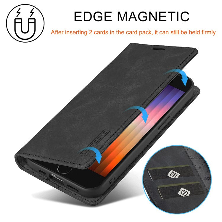 LC.IMEEKE For iPhone 16e Case Scratch-Proof Microfiber Leather Magnetic Closing Phone Cover - Black