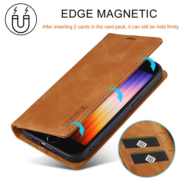 LC.IMEEKE For iPhone 16e Case Scratch-Proof Microfiber Leather Magnetic Closing Phone Cover - Brown