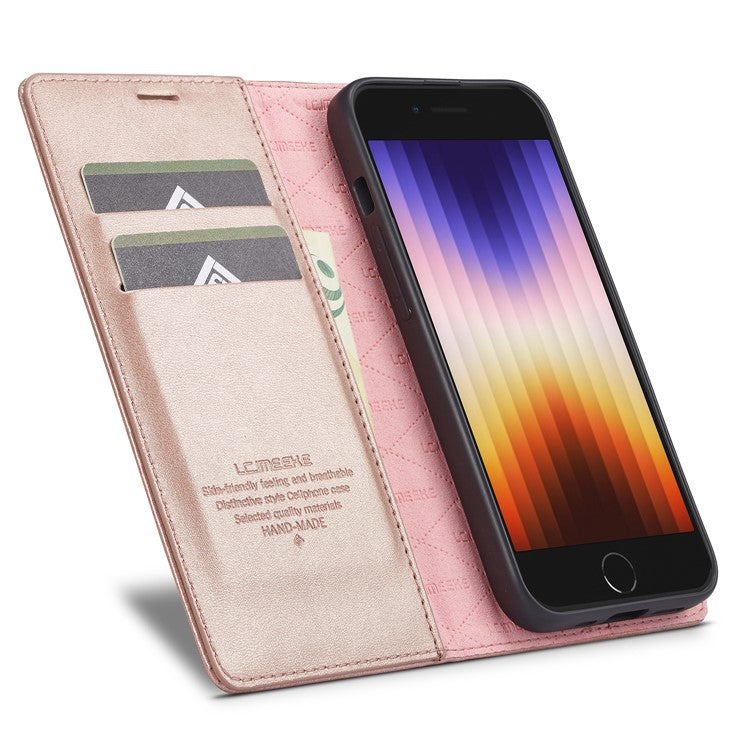 LC.IMEEKE For iPhone 16e Case Scratch-Proof Microfiber Leather Magnetic Closing Phone Cover - Rose Gold