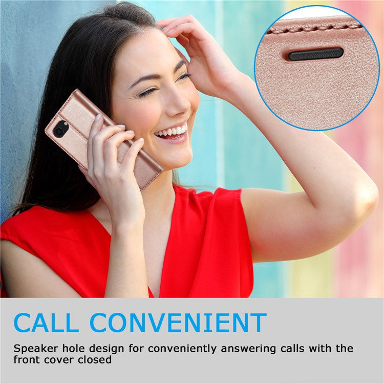 LC.IMEEKE For iPhone 16e Case Scratch-Proof Microfiber Leather Magnetic Closing Phone Cover - Rose Gold