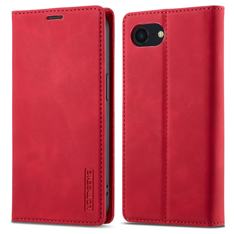 LC.IMEEKE For iPhone 16e Case Scratch-Proof Microfiber Leather Magnetic Closing Phone Cover - Red