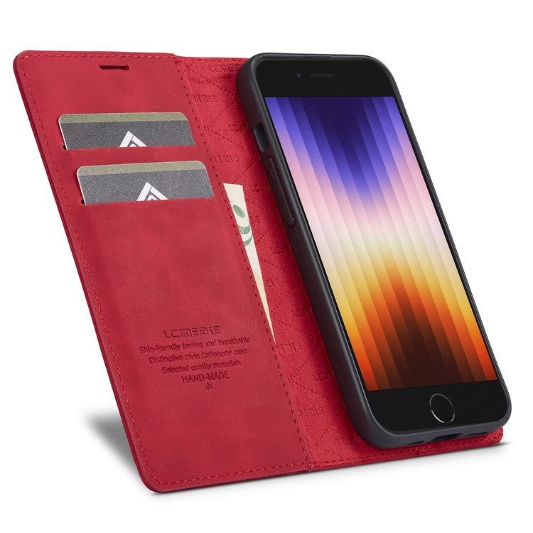 LC.IMEEKE For iPhone 16e Case Scratch-Proof Microfiber Leather Magnetic Closing Phone Cover - Red