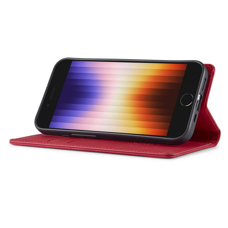 LC.IMEEKE For iPhone 16e Case Scratch-Proof Microfiber Leather Magnetic Closing Phone Cover - Red