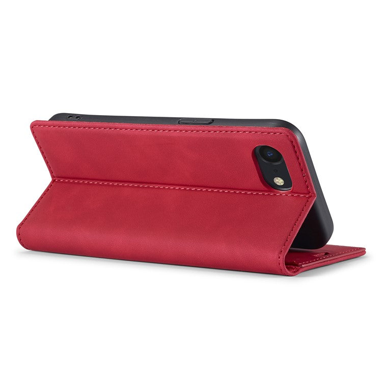 LC.IMEEKE For iPhone 16e Case Scratch-Proof Microfiber Leather Magnetic Closing Phone Cover - Red