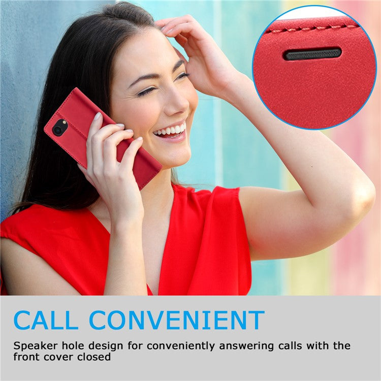 LC.IMEEKE For iPhone 16e Case Scratch-Proof Microfiber Leather Magnetic Closing Phone Cover - Red