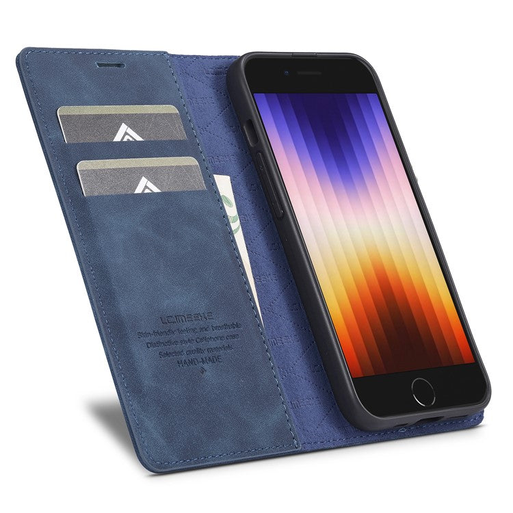 LC.IMEEKE For iPhone 16e Case Scratch-Proof Microfiber Leather Magnetic Closing Phone Cover - Blue