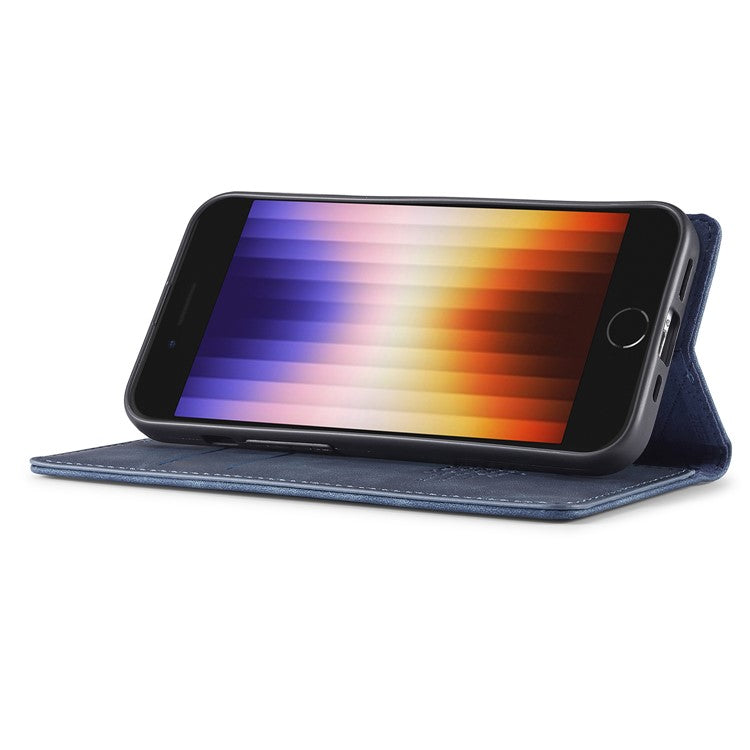 LC.IMEEKE For iPhone 16e Case Scratch-Proof Microfiber Leather Magnetic Closing Phone Cover - Blue